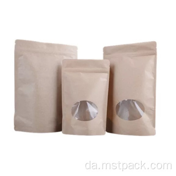 Kraft Paper Zipper Stock Bag med klare vinduer